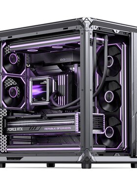 乔思伯X400 PRO灰色ATX背插铝制海景房机箱铝合金电竞框架360水冷