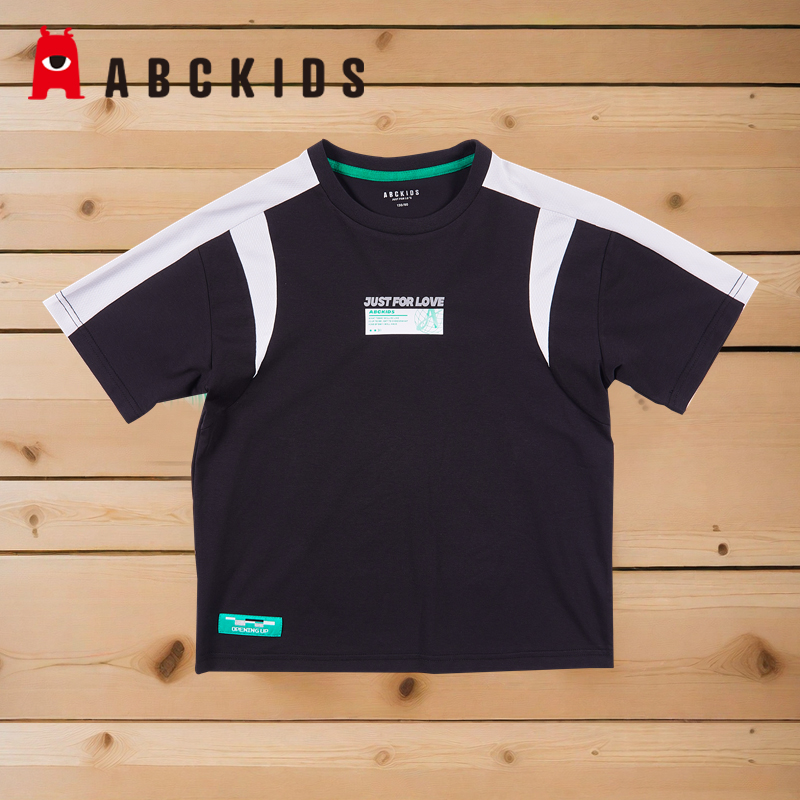 abckids圆领运动短袖拼色T恤