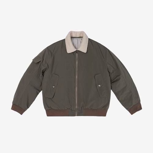 maminqin冬撞色巴恩风领可脱卸飞行员棉服外套宽松弯刀袖ma1棉衣