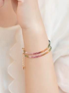 进口彩虹|宝石感切面极细2mm小碧玺手链女巴西精致高颜值天然水晶