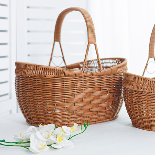 藤编创意元宝型野餐篮手提菜篮子藤编筐户外蘑菇采摘篮拜拜篮子