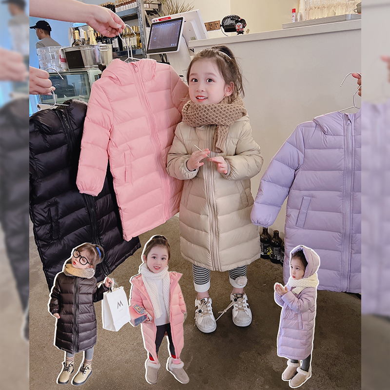 女童羽绒服冬季2024新款儿童装秋冬款洋气黑色轻薄中长款品牌外套