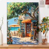 秋海书店 diy数字油画丙烯填充手绘海边书店治愈系减压油彩涂色画
