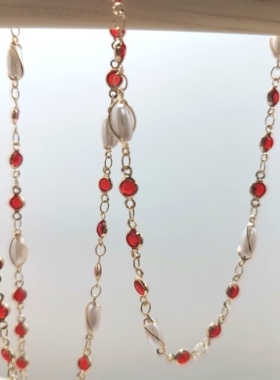 diy链条 4mm包边玻璃扭异形珍珠 全铜高温保色 古风头饰腰链配件