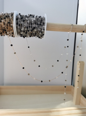 DIY饰品配件 高保色黑白灰混色圆珠水晶链条手链项链面帘流苏辅料