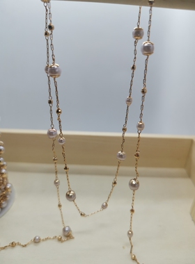 DIY链条纯铜保色大小上下加帽珍珠花纹铜珠链子发簪手链DIY手工链