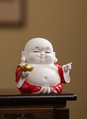 指定发财弥勒佛摆件家居客厅办公桌面招财陶瓷笑面佛像装饰工艺品