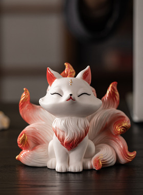 创意陶瓷九尾狐摆件家居办公室桌面可爱小狐狸装饰工艺品摆设礼物