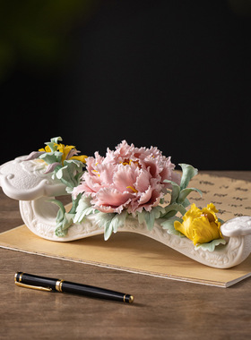 花开富贵陶瓷手工捏牡丹吉