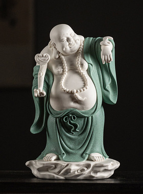 福在眼前陶瓷弥勒佛摆件高