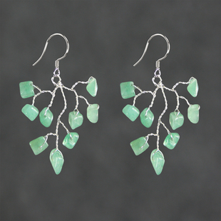 天然东陵石欧美树枝扭丝耳环原创手工波西米亚夸张造型装饰耳坠银