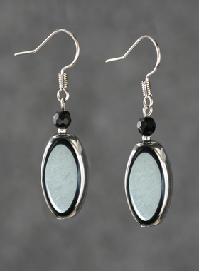 素元黑色原创百搭耳环女纯银防过敏红色椭圆形法式文艺手工首饰品