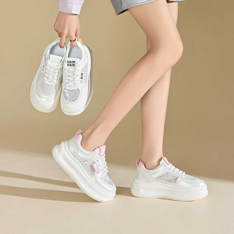 西遇新款2024春夏网红款松糕厚底网面小白鞋休闲运动鞋女板鞋潮