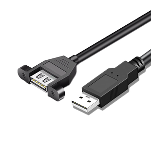 USB2.0公对母延长线带耳朵带螺丝孔可固定3.0USB带耳环机箱柜挡板线数据加长线弯头90度电脑连接U盘鼠标键盘