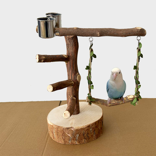 鹦鹉站架树枝桌面小鸟架子虎皮牡丹玄凤互动站杆原木站台秋千玩具