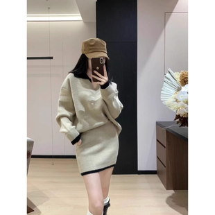 韩系气质针织套装 半身裙两件套 女2025秋冬宽松毛衣百搭上衣短款