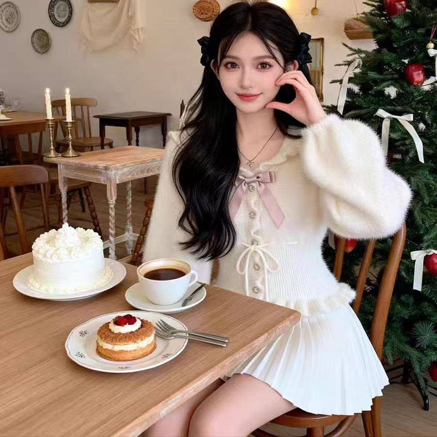 毛毛软糯针织衫女2025冬季新款蝴蝶结甜美风慵懒褶皱收腰毛衣外套,女装/女士精品,毛针织衫,淘宝优惠券,粉丝福利购,淘宝优惠卷