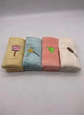 韩国BRH沙皮绒短绒毛巾方巾百洁布家居清洁小抹布4条装刺绣图案