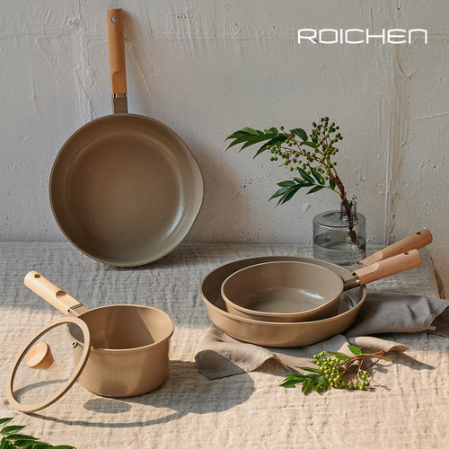韩国进口 Roichen 抗菌陶瓷涂层煎锅炒锅儿童辅食锅IH两用锅 咖色