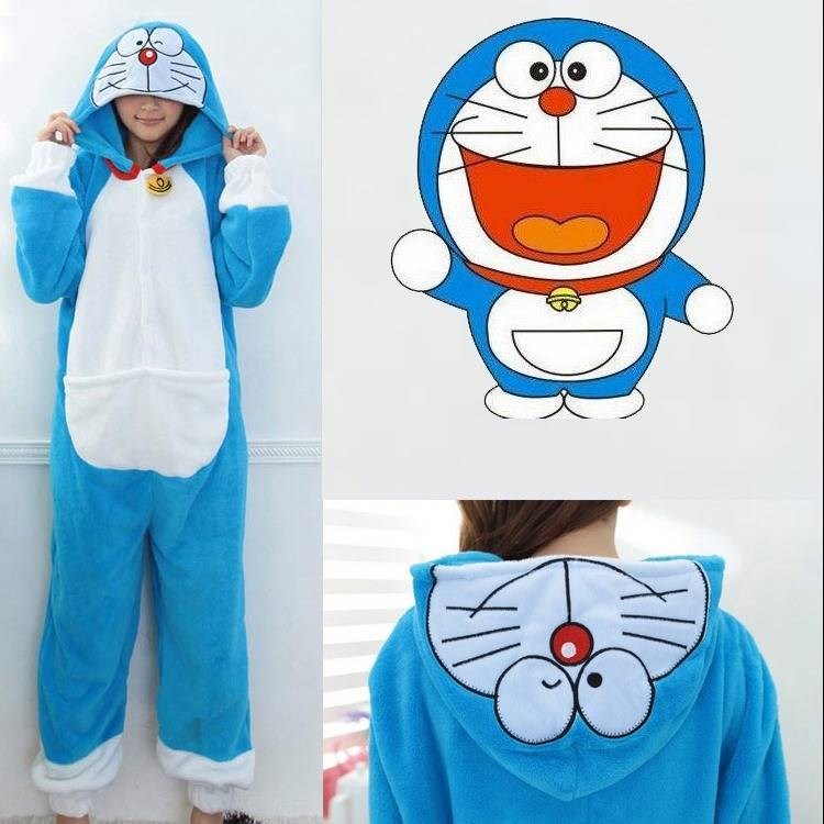 机器猫哆啦A梦叮当猫法兰绒卡通动物连体睡衣男女情侣家居服冬季