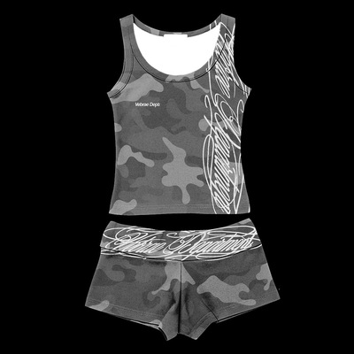 y2k字母印花夏季美式复古无袖U领露脐女装上衣背心辣妹短裤套装