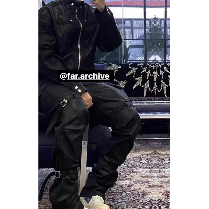 FAR ARCHIVE 韩系暗黑机能刷蜡绑带vibe风高街工装皮裤男女休闲裤