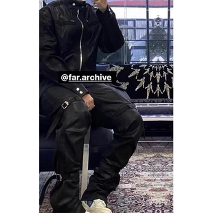 FAR ARCHIVE 韩系暗黑机能刷蜡绑带vibe风高街工装皮裤男女休闲裤