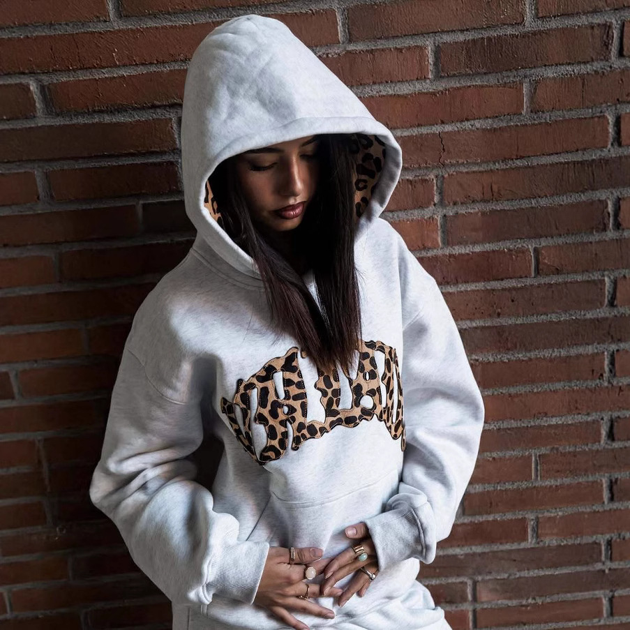 2025新款欧潮牌高品质跨境豹纹休闲运动男女连帽卫衣