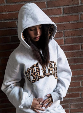2025新款欧潮牌高品质跨境豹纹休闲运动男女连帽卫衣
