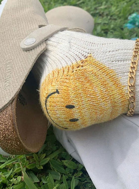 KAPITAL笑脸日系粗针混纺工装平田和宏中高筒情侣运动潮流袜子潮