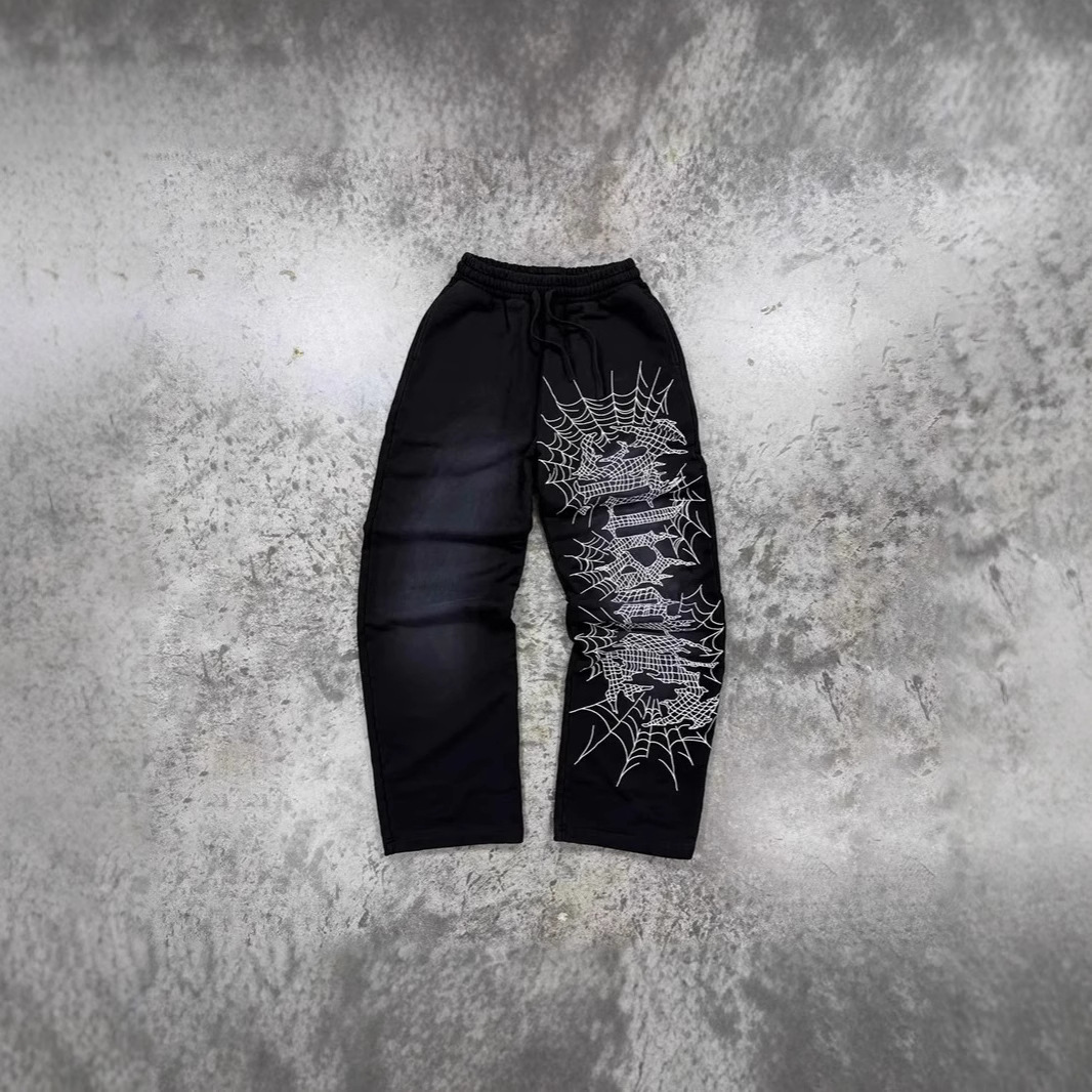 欧美潮牌休闲裤个性涂鸦印花图案弹力长裤高街暗黑哥特y2k裤子