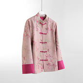 立领印花外套女24春款 人面桃花相映红暗纹提花重工新中式 国风唐装