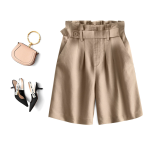 吉米家 花苞裤 双腿轻松显高一大截 清爽透气亚麻束腰阔腿短裤