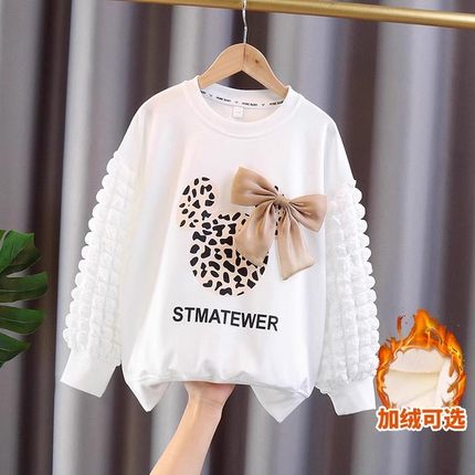 女童卫衣春秋2025新款中大童洋气网红上衣加绒加厚白色宽松打底衫