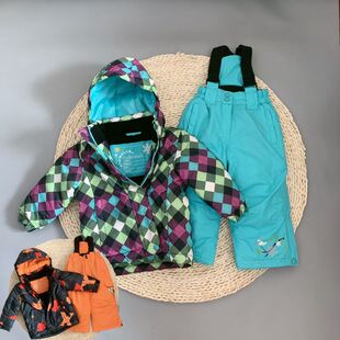 外贸儿童滑雪服套装男女童防寒服小童中大童加厚防风防水背带裤