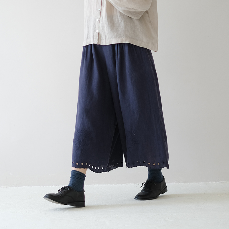 日系亚麻刺绣八分裤裙女文艺