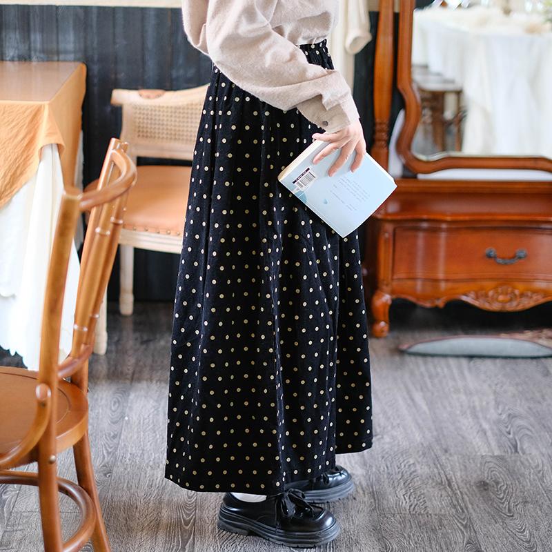 秋冬细腻灯芯绒波点印花半身裙