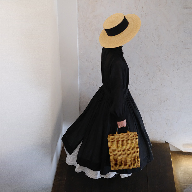 十月雪【赫本风】日系苎麻花边连衣裙女春夏长袖防晒仙女裙小黑裙