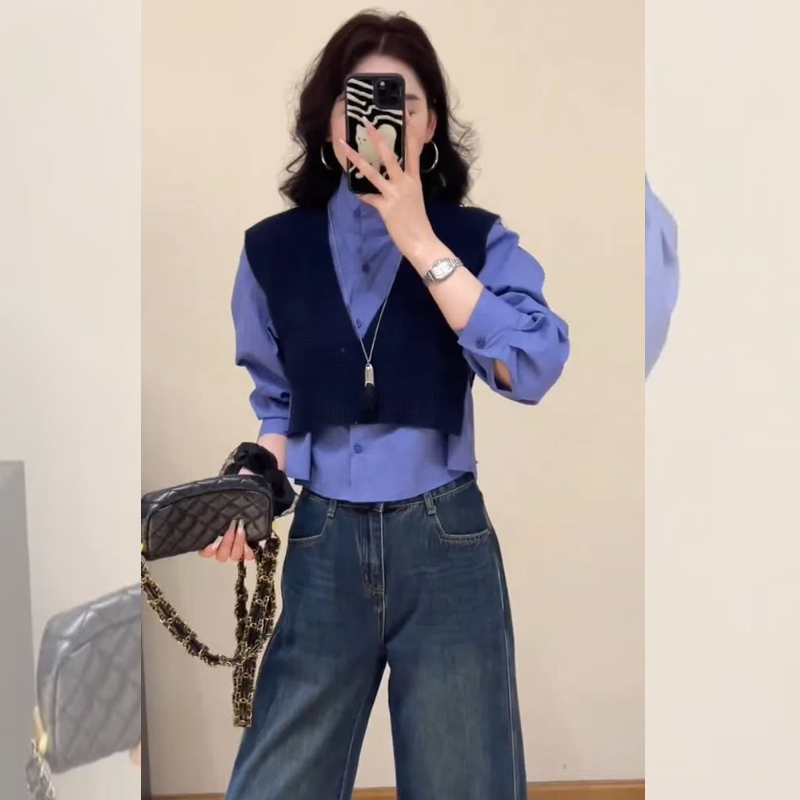【赠送运费险】衬衫针织马甲套装