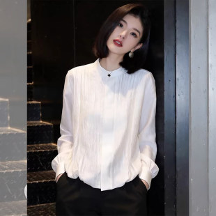 白色圆领衬衫 轻奢高级感洋气减龄宽松显瘦打底上衣 女2026早春新款