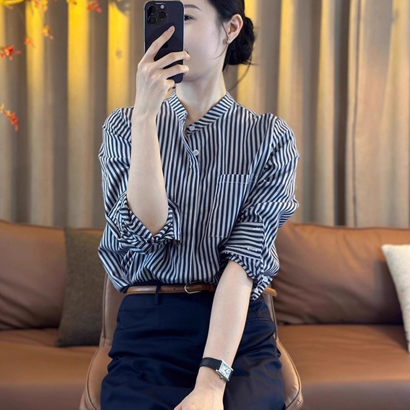 【赠送运费险】撞色条纹长袖衬衫