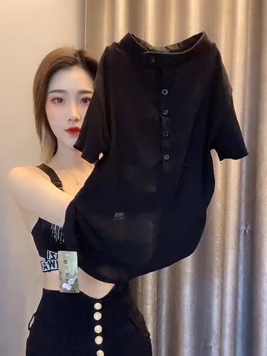 新款短袖夏季设计感小众微透衬衣