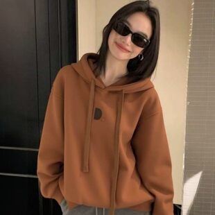 橘色长袖连帽卫衣女款2026新款爆款秋冬宽松时尚百搭洋气套头上衣