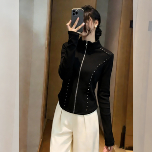 好身形辣妹立领鱼骨上衣女秋冬收腰修身显瘦时尚拉链短款开衫外套