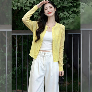 法式黄色防晒衣衬衫女夏季薄款2026新款外搭开衫宽松显瘦休闲上衣