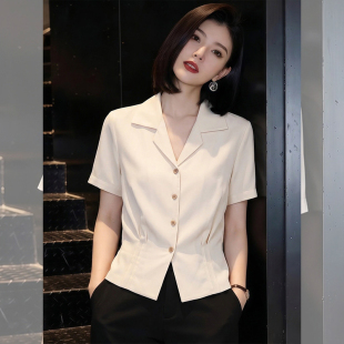 气质翻领收腰短袖衬衫女装2026夏季新款今年流行爆款修身显瘦上衣