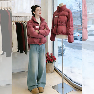 今年流行的短款加厚羽绒棉服外套女2026新款秋冬季小个子红色棉袄