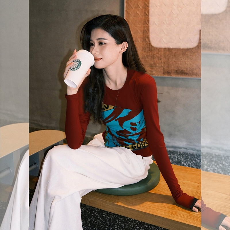 【赠送运费险】减龄红色拼接T恤