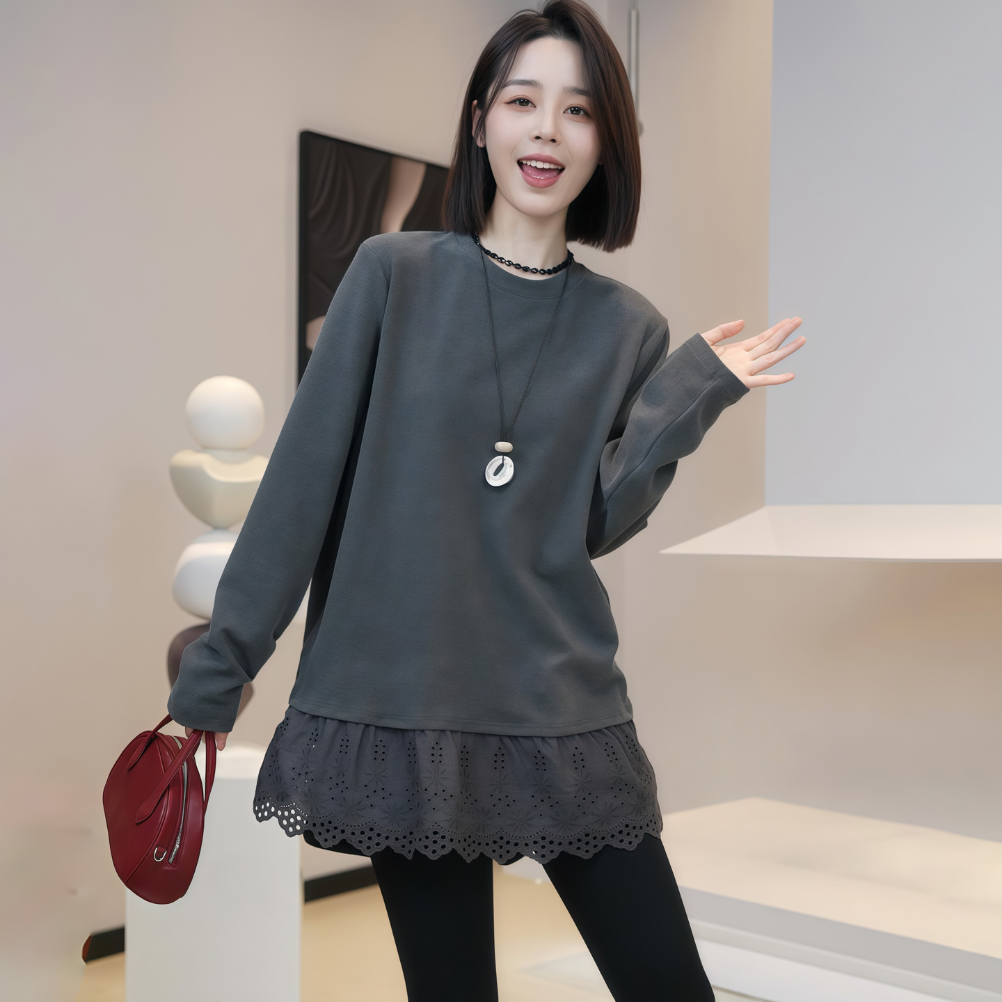 【赠送运费险】圆领灰色无帽卫衣