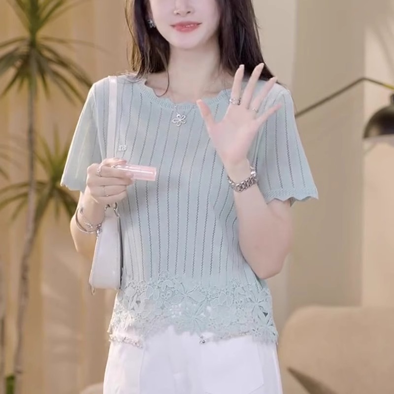 热销爆款气质显瘦蕾丝拼接上衣女